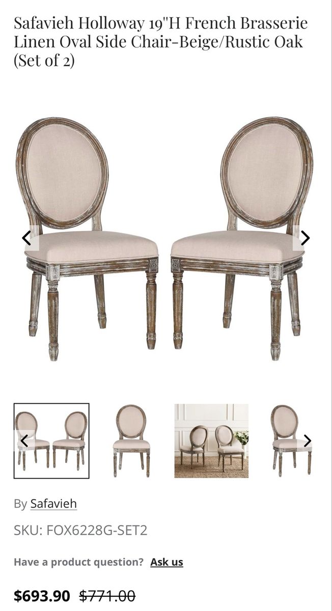 Safavieh Holloway French Brasserie Linen Oval Side Chairs Set of 2