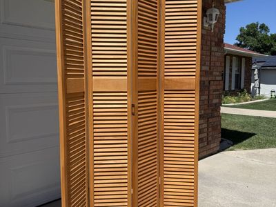 Solid Wood Louvered Room Divider - 4 Panel Folding Screen, Perfect Condition