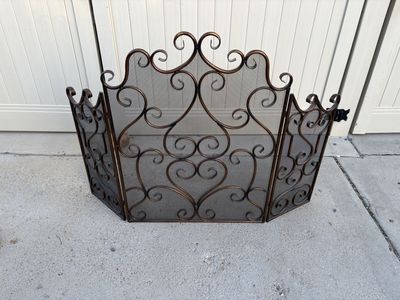 Wrought Iron Fire Guard 3 panel folding see through decorative metal fireplace screen. $400