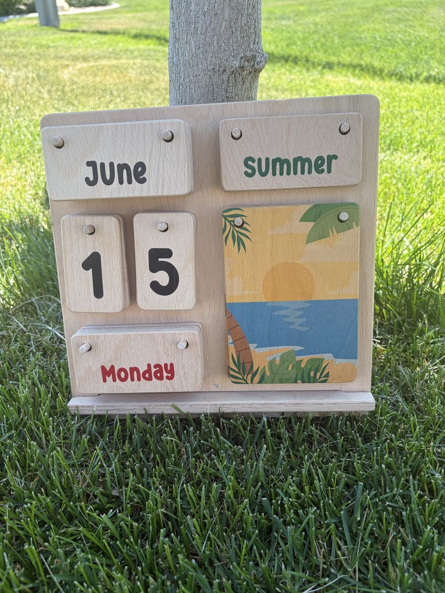 Wooden Perpetual Calendar — Kids/Montessori Style with Seasonal Tiles
