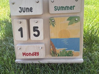 Wooden Perpetual Calendar — Kids/Montessori Style with Seasonal Tiles