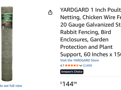 YardGard 60" x 150' 20-Gauge Galvanized Steel Chicken Wire - 1 in. Mesh