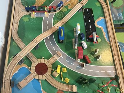 KidKraft Wooden Train Table and Activity Set with Track and Storage Bins