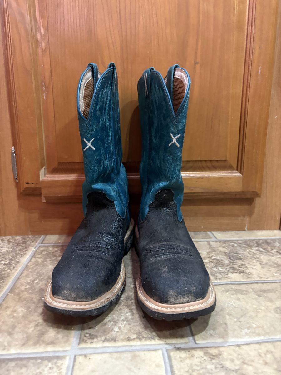 Twisted X Women's Black & Teal Leather Steel Toe Cowboy Boots - Size 9