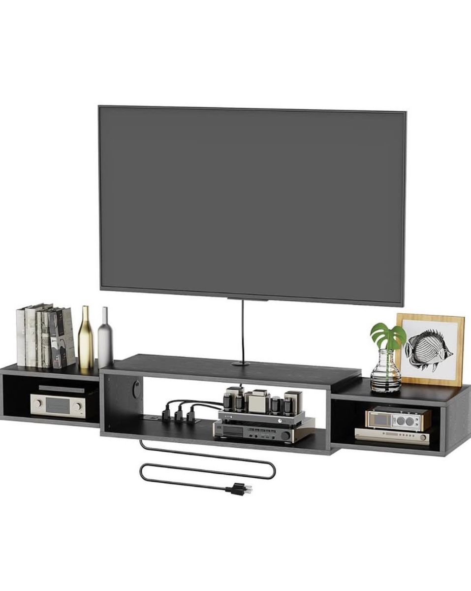 Black Floating TV Stand & Media Console for TVs up to 80 Inches - Wall Mounted Entertainment Shelf