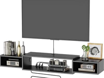 Black Floating TV Stand & Media Console for TVs up to 80 Inches - Wall Mounted Entertainment Shelf