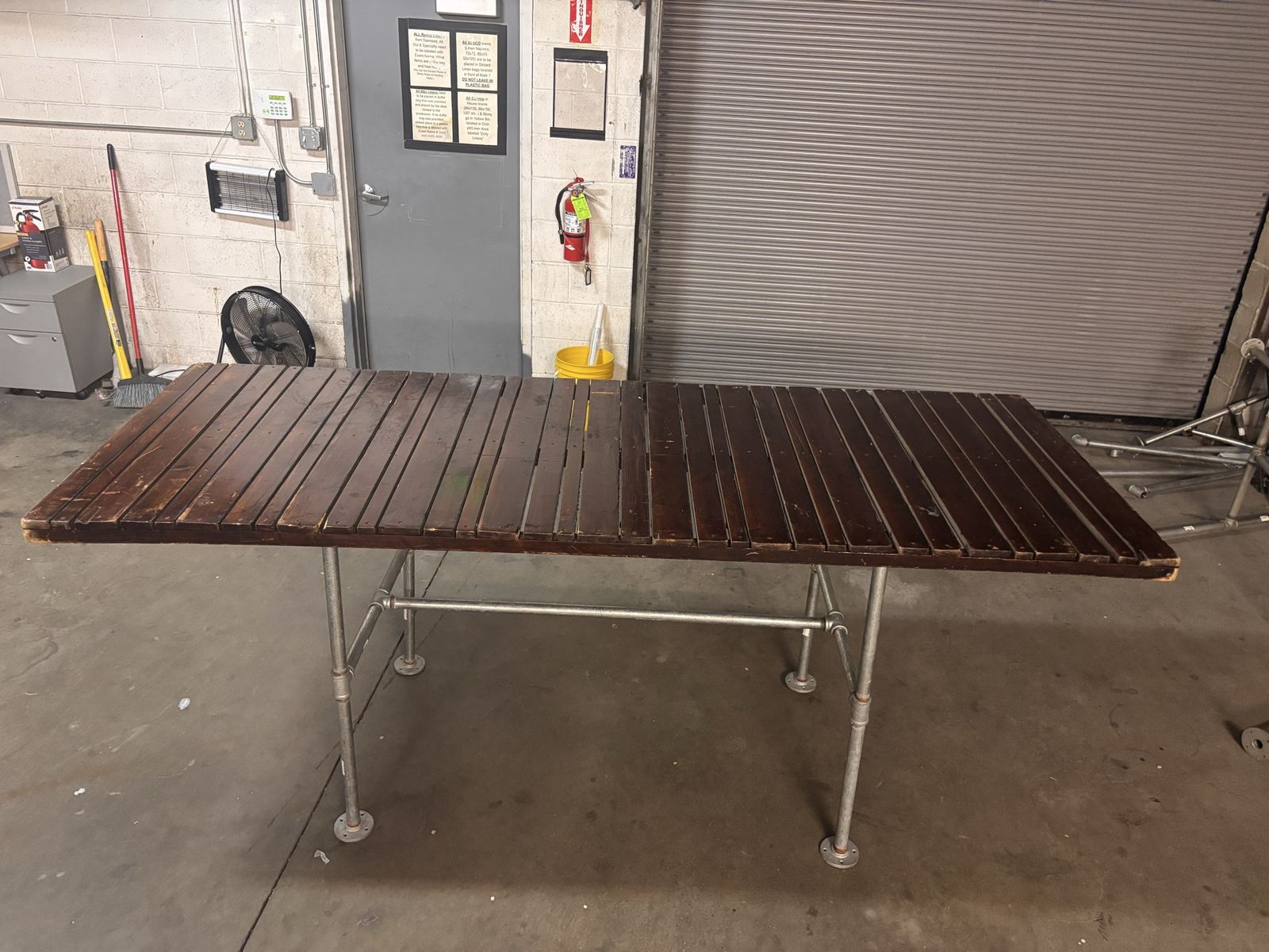8’ slatted wood table top & Galvanized Pipe Legs