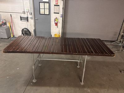 8’ slatted wood table top & Galvanized Pipe Legs