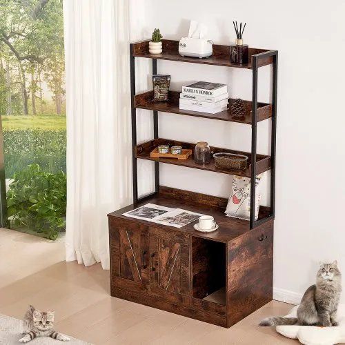 Cat Litter Box Enclosure with Storage Shelves