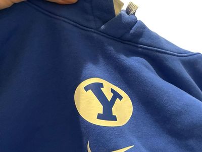 Vintage Nike BYU Cougars Royal Blue Hoodie Sweatshirt - Men's XL with White Sleeves