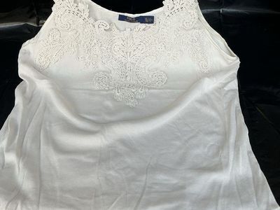 Polo Ralph Lauren White Ribbed Lace Trim Cami Top XL Adjustable Straps