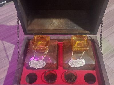 Vintage Pirate Treasure Chest Decanter Set with Shot Glasses - Scotch & Bourbon Labels