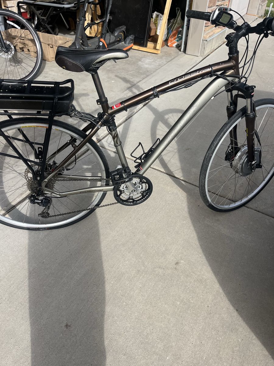 Specialized Crosstrail Electric Hybrid Bike - Brown/Silver, Rear Rack, Front Hub Motor