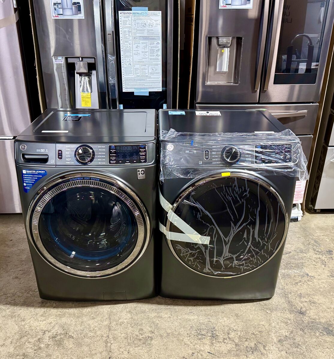 GE FRONT LOAD WASHER & DRYER SET WITH STEAM