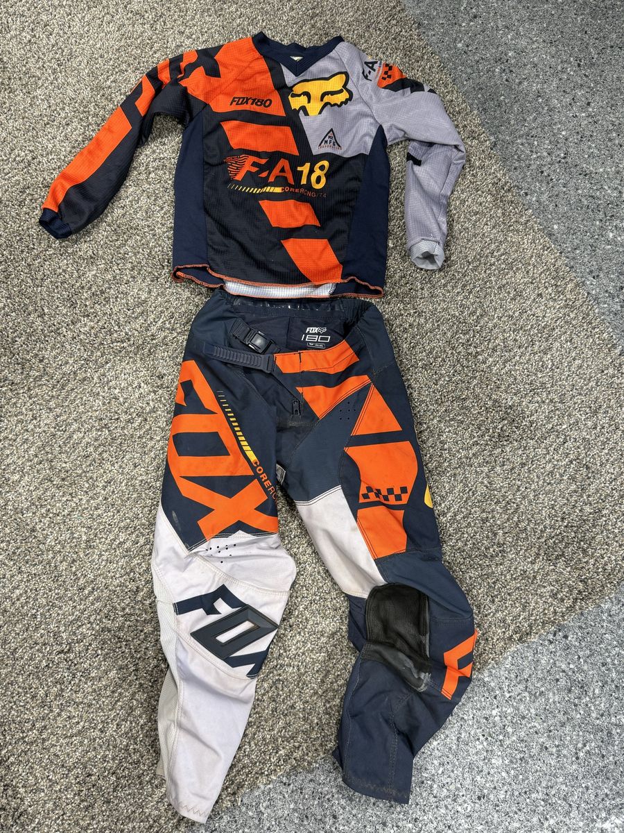 Fox Racing 180 Youth Motocross Jersey & Pants Combo - Orange/Black/Grey