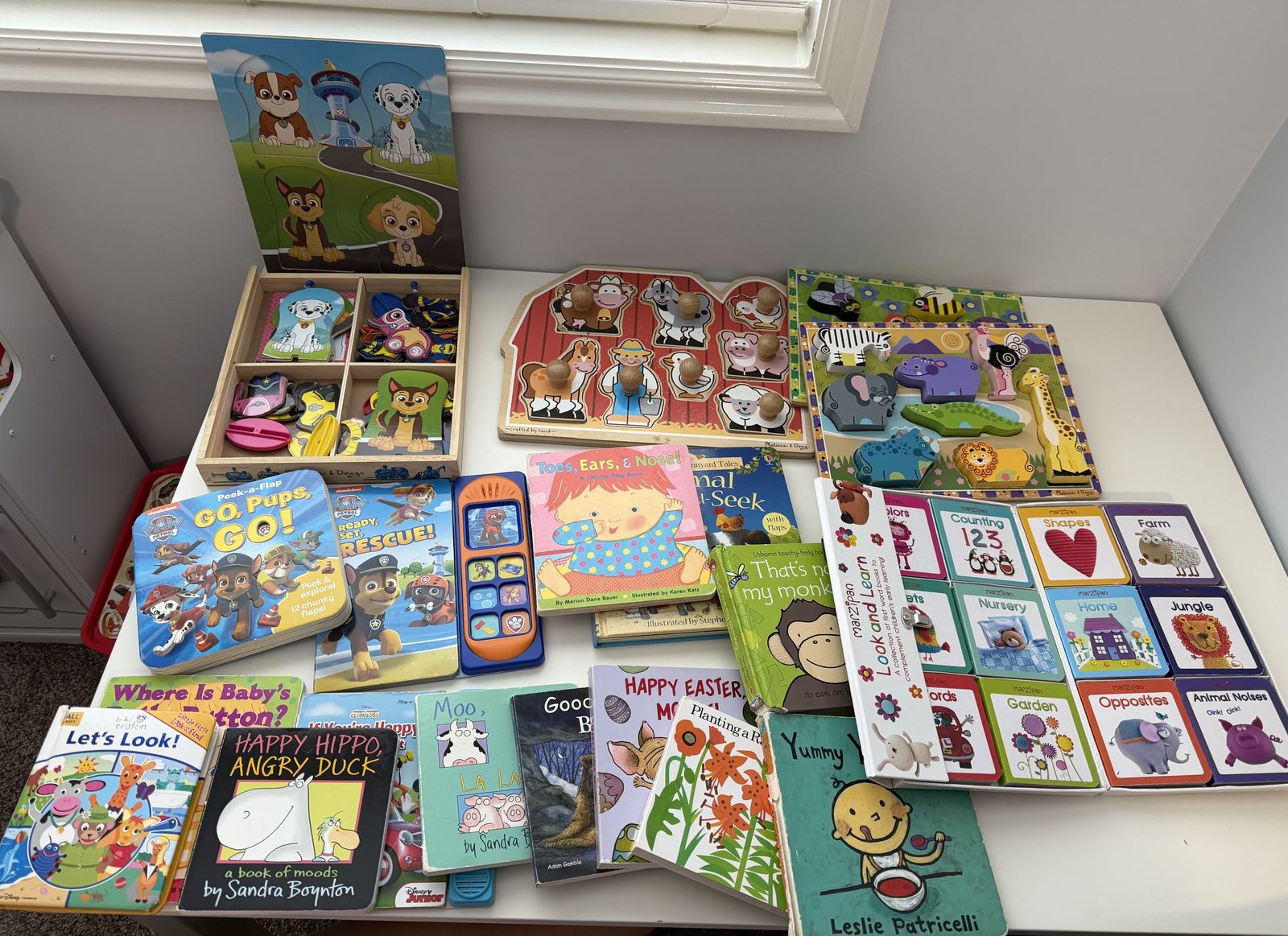 Toddler/preschooler puzzles, books, magnetic dress up (Paw Patrol)