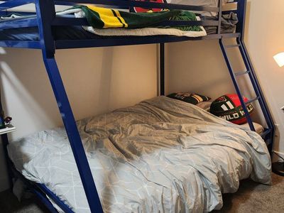Blue Metal Twin over Full Bunk Bed Frame with Ladder - Space Saving Design