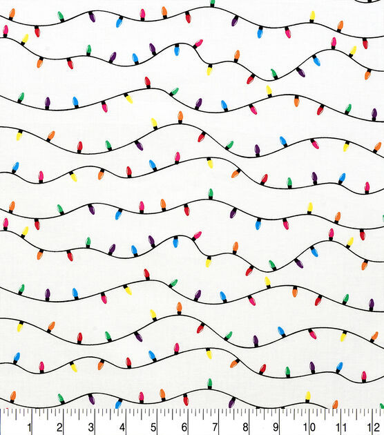 Christmas fabric - Christmas lights on white - free US shipping with 2 yards or more