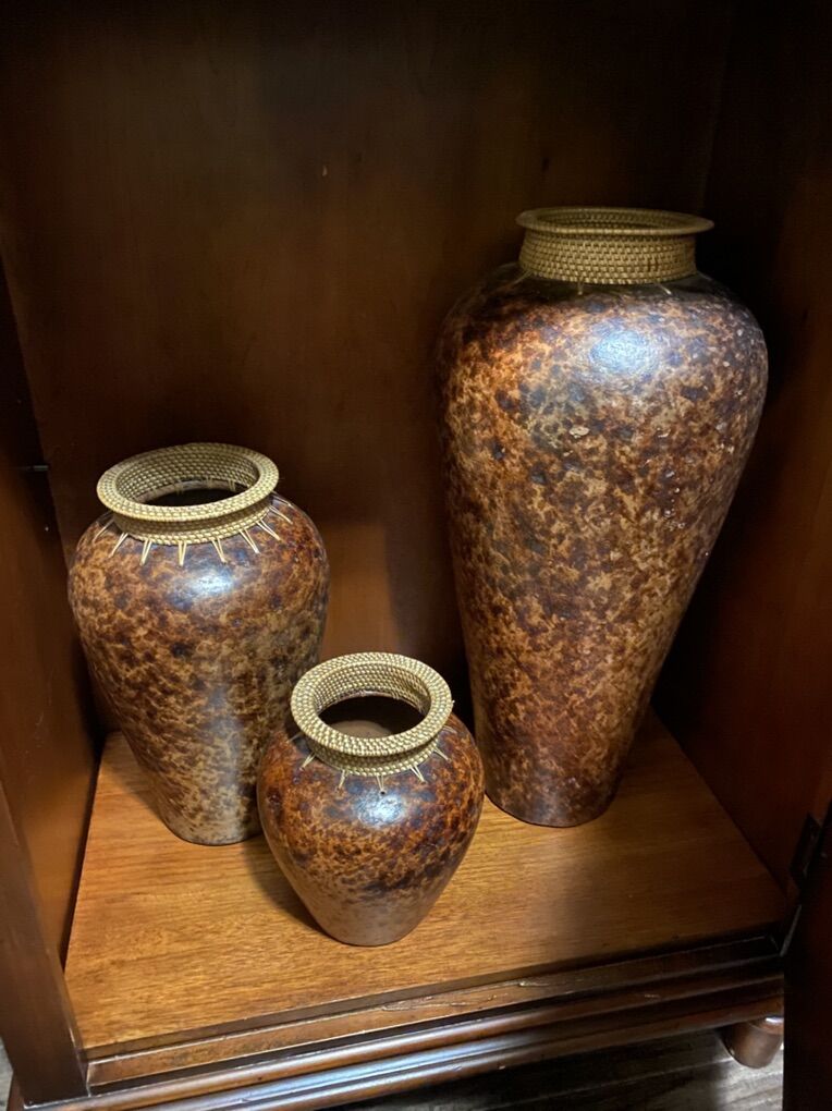 3 Large Pottery/ratten vase Set