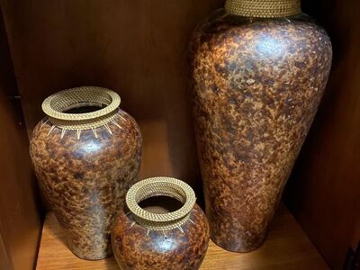 3 Large Pottery/ratten vase Set