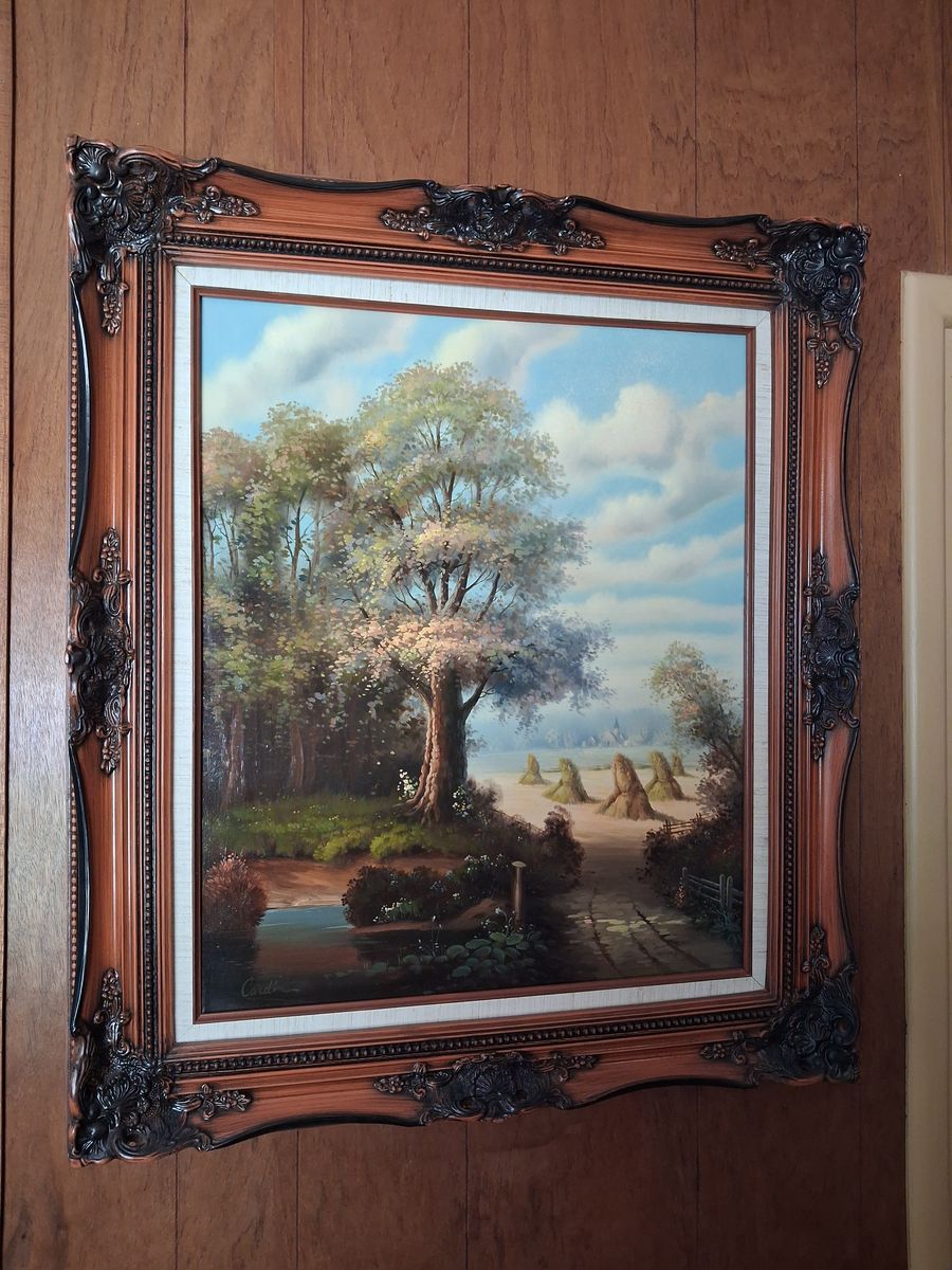 Landscape Oil Painting with Ornate Wood Frame
