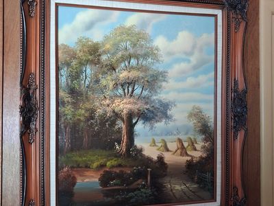 Landscape Oil Painting with Ornate Wood Frame