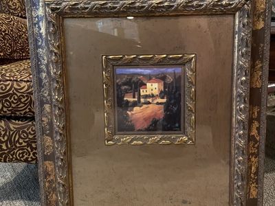 Framed Italian Villa Tuscan Landscape litho with Ornate Gold Wood Frame signed by artist James Wiens