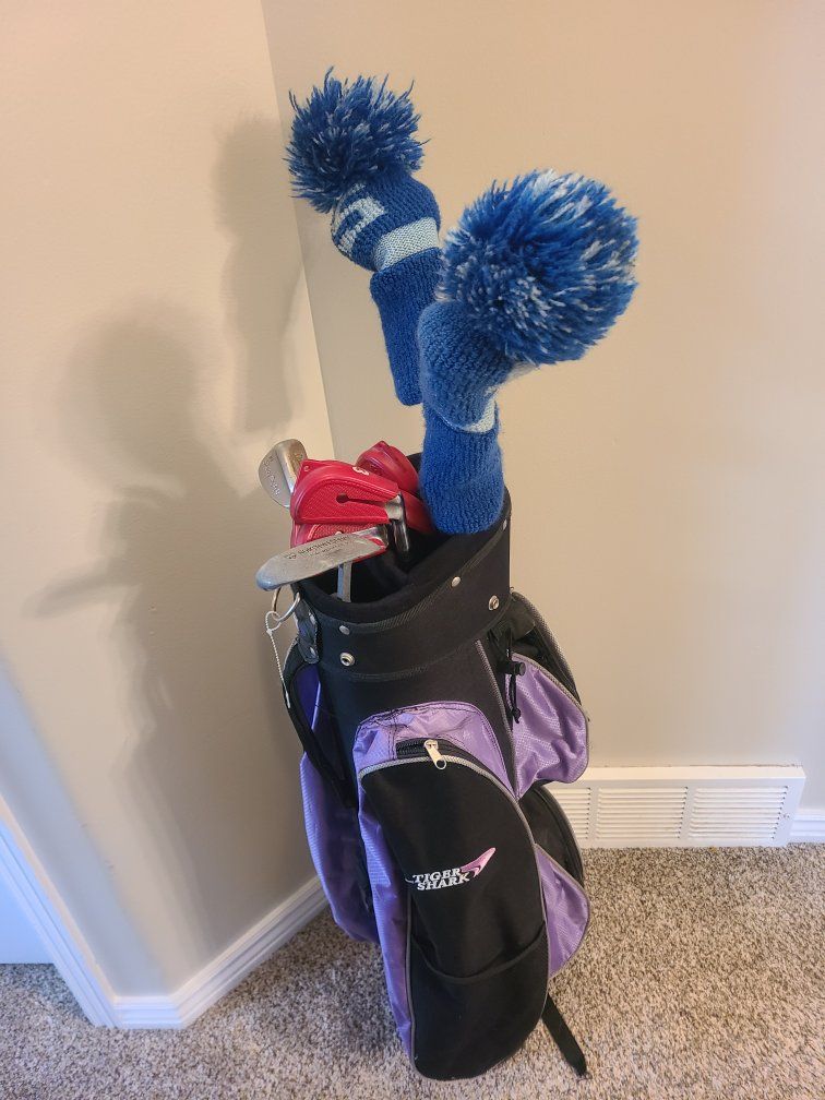 ladies RH golf set, pink and blue handles