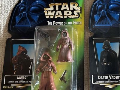90’s Vintage Star Wars Kenner The Power of the Force Jawa x 2 Action Figures (Collection 2) Green Card