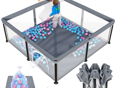 New Foldable Baby Playpen with Mat, 50"×50" Collapsible Play Pen for Babies and Toddlers