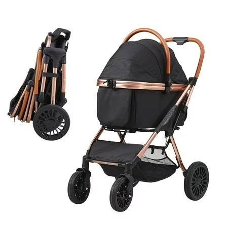 KFFKFF 66lbs Pet Stroller, 4 Wheels, Black