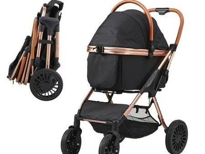 KFFKFF 66lbs Pet Stroller, 4 Wheels, Black