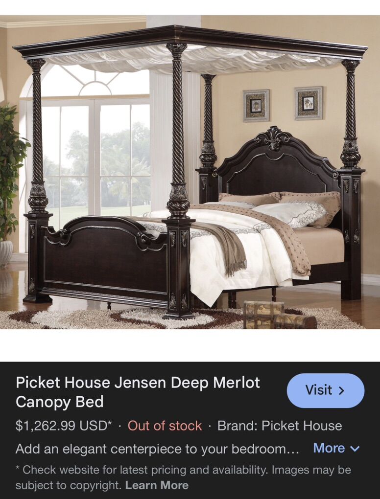 Dark Wood Canopy Bed Frame Queen