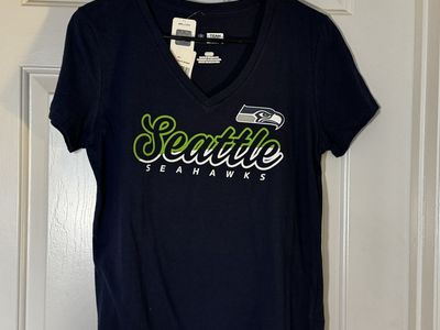 NFL Seattle Seahawks Women's V-Neck T-Shirt Navy Blue Medium New