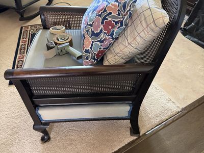 Vintage Cane Chair Dark Wood Frame Upholstered Seat