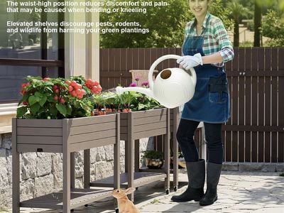 Gray Elevated Garden Bed Planter Box with Wheels brand new still in box.