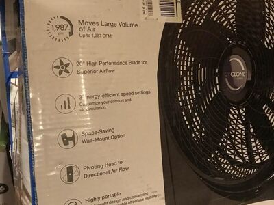 20" Lasko cyclone fan air mover can be wall-mounted