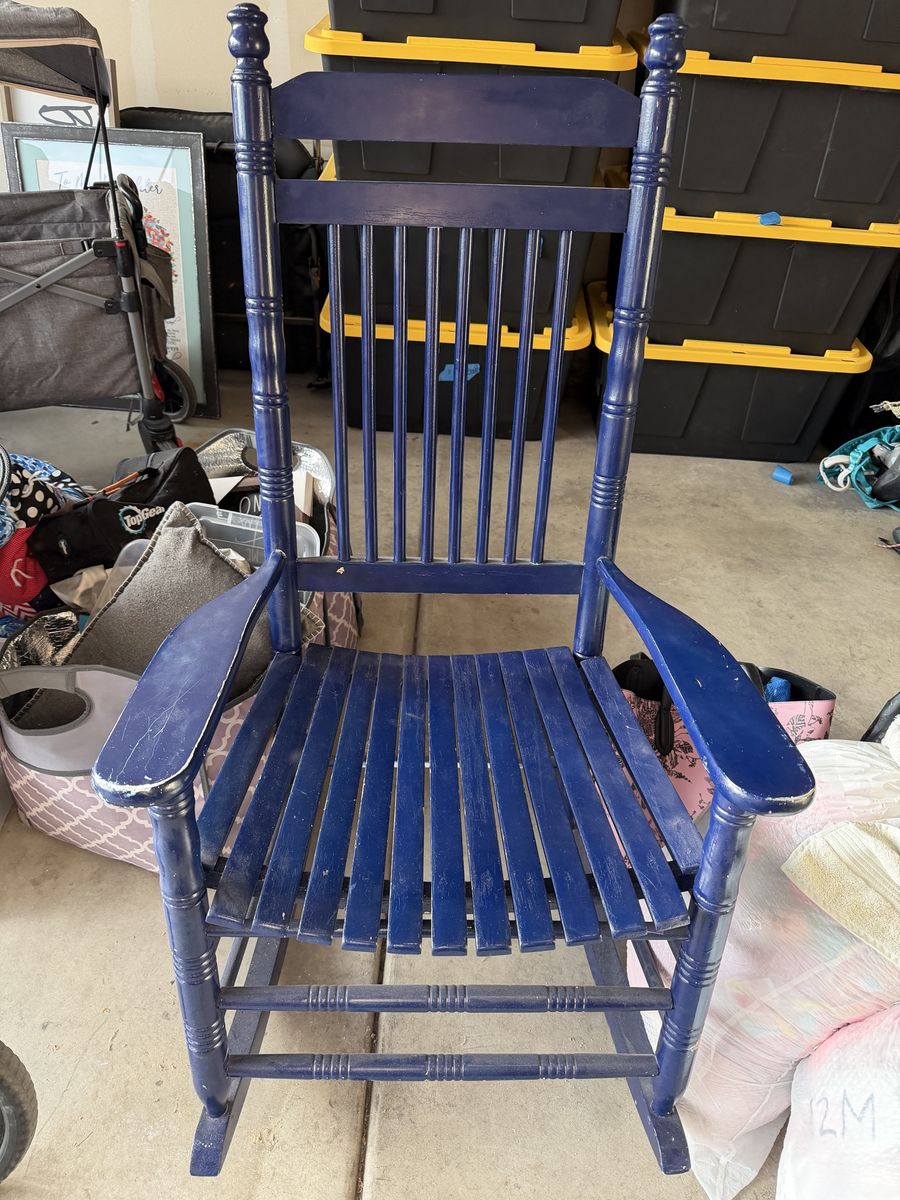 Blue Wooden Spindle Back Rocking Chair