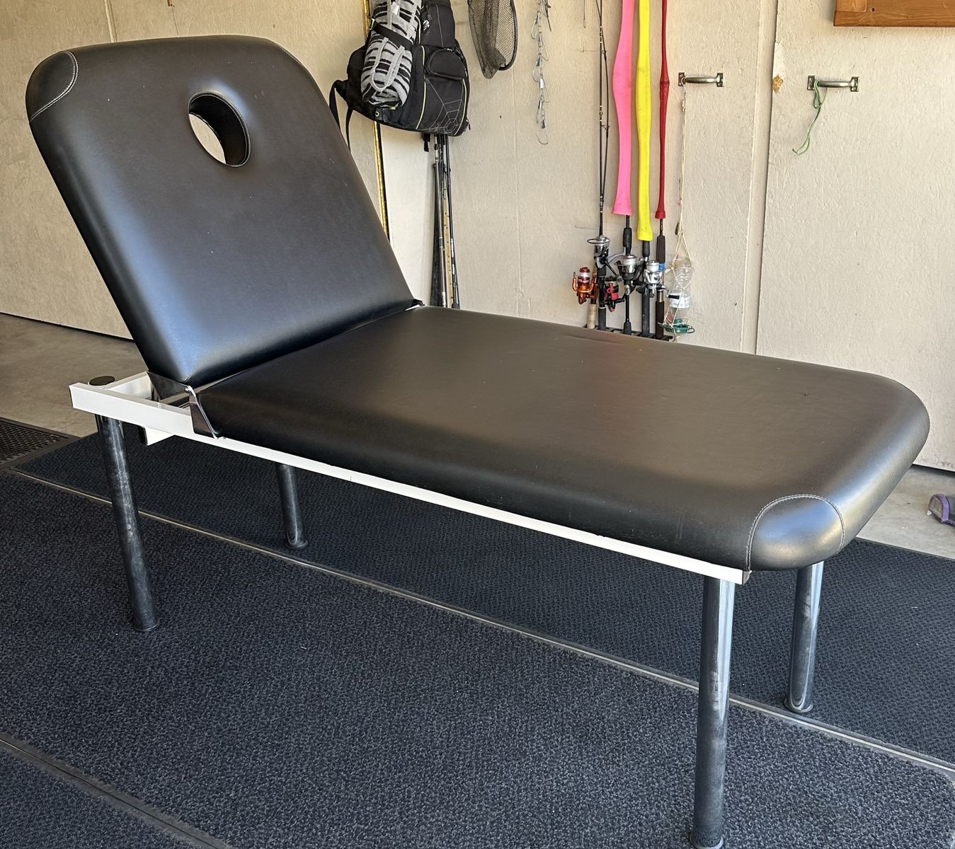 Adjustable Black Massage Table/Lounge Chair with Face Hole - Portable Therapy Bed. 74” long x 28” wide x 28” tall.