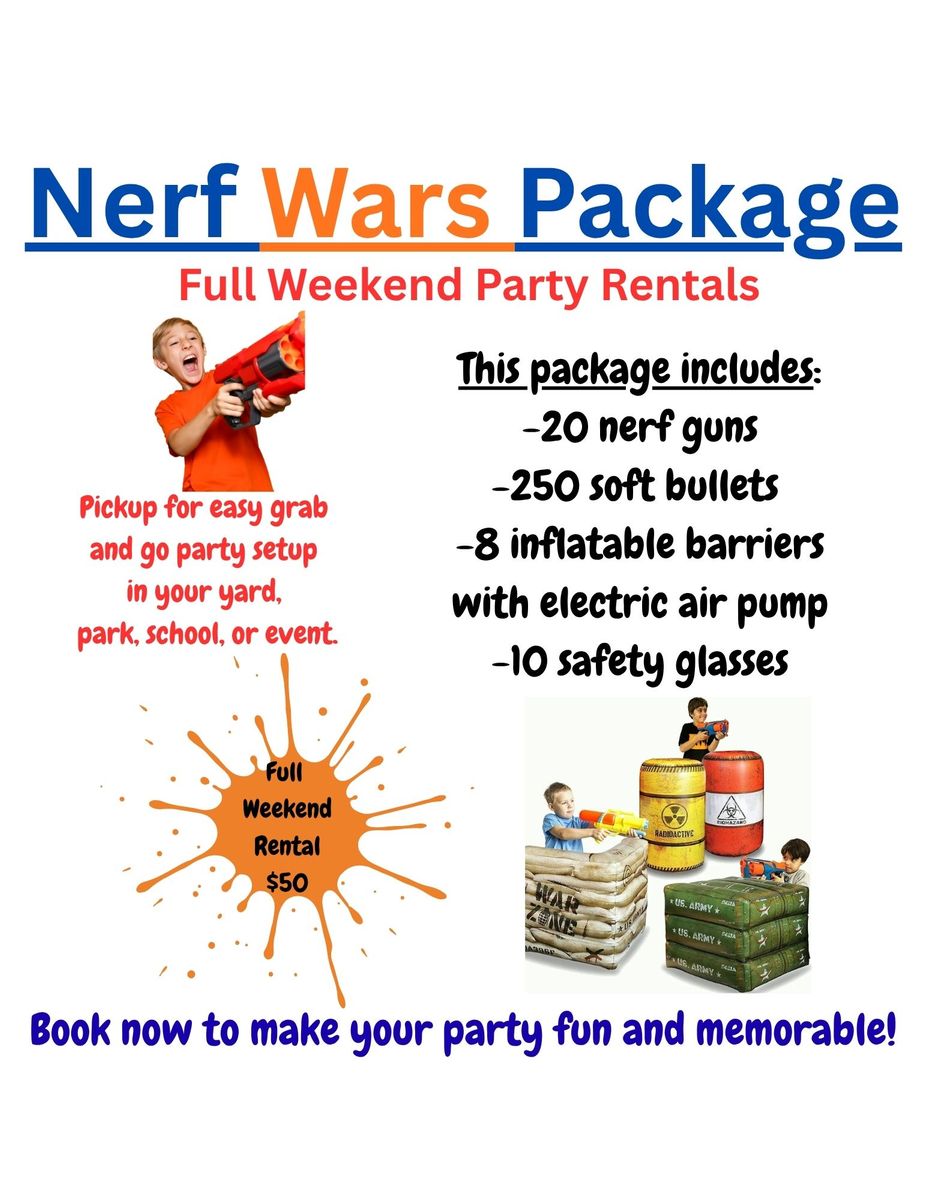 Nerf Wars Package For Rent/ Party Rental/ Party