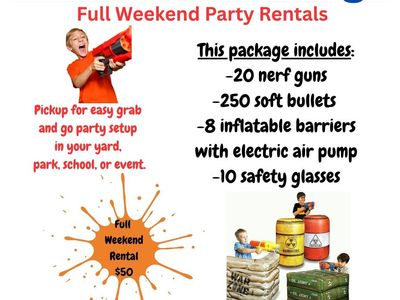 Nerf Wars Package For Rent/ Party Rental/ Party