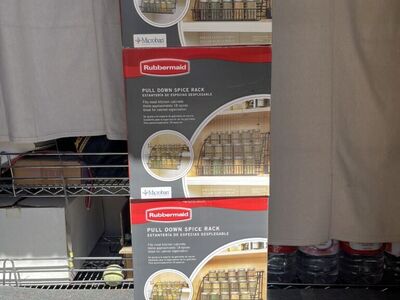 Rubber Maid 3-tier pull down metal spice racks.