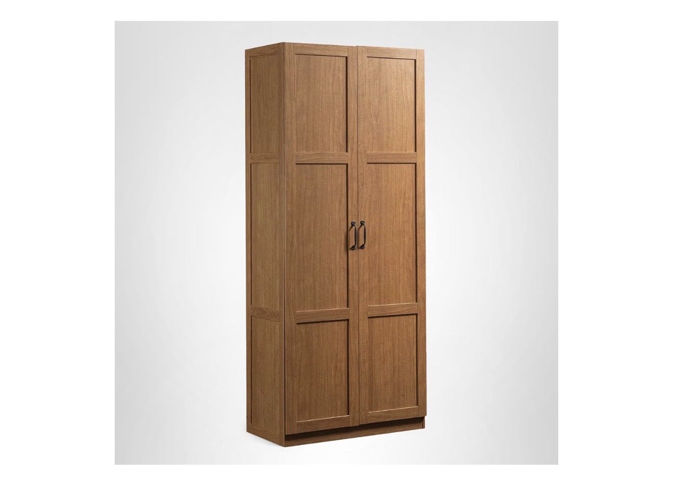 Tall Wooden Storage Cabinet/Wardrobe with Double Doors and Black Handles