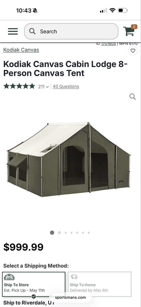 Kodiak Lodge Cabin Lodge 8 Canvas Tent w/ Vestibul