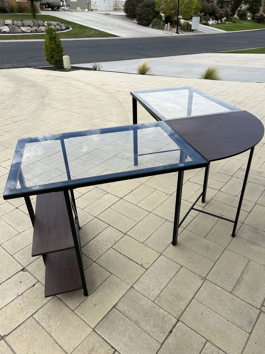 Glass and Metal L-Shaped Computer Desk