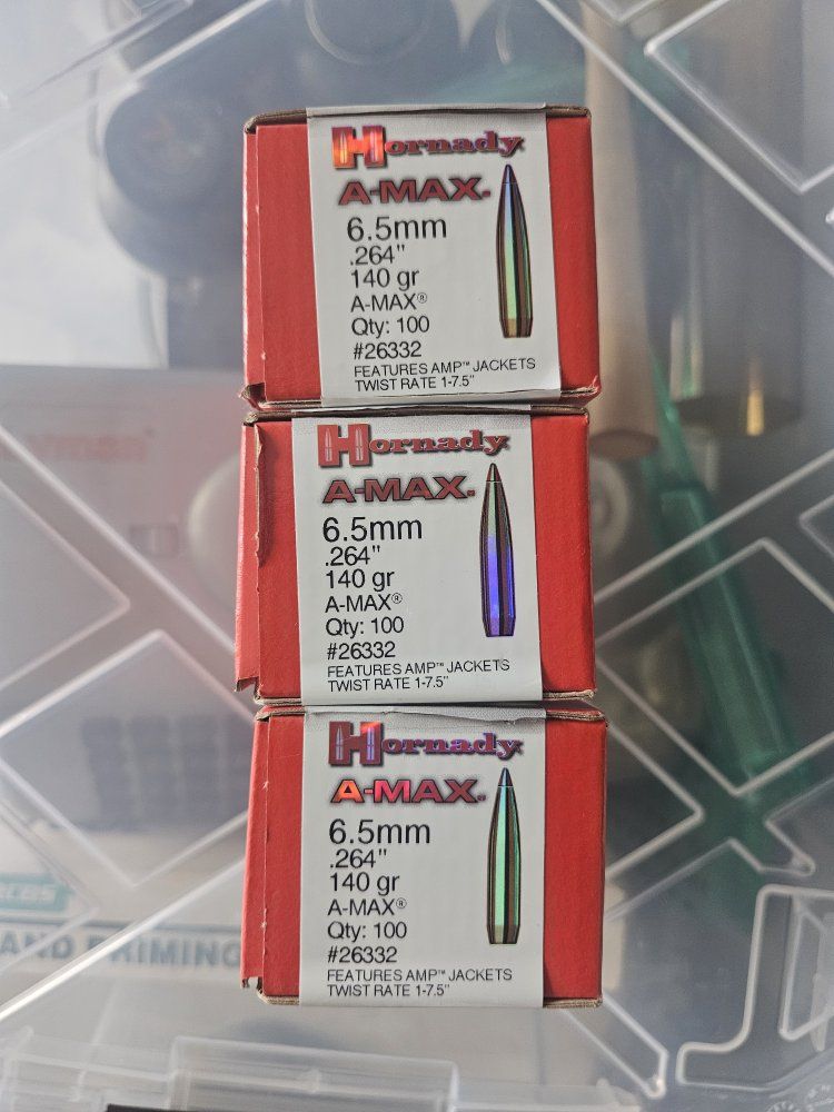 Hornady A-Max 6.5mm .264 140 gr Bullets 3 Boxes Qty 300 #26332