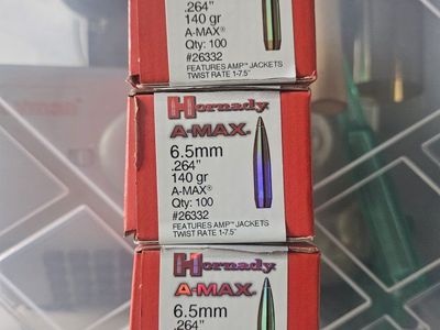 Hornady A-Max 6.5mm .264 140 gr Bullets 3 Boxes Qty 300 #26332