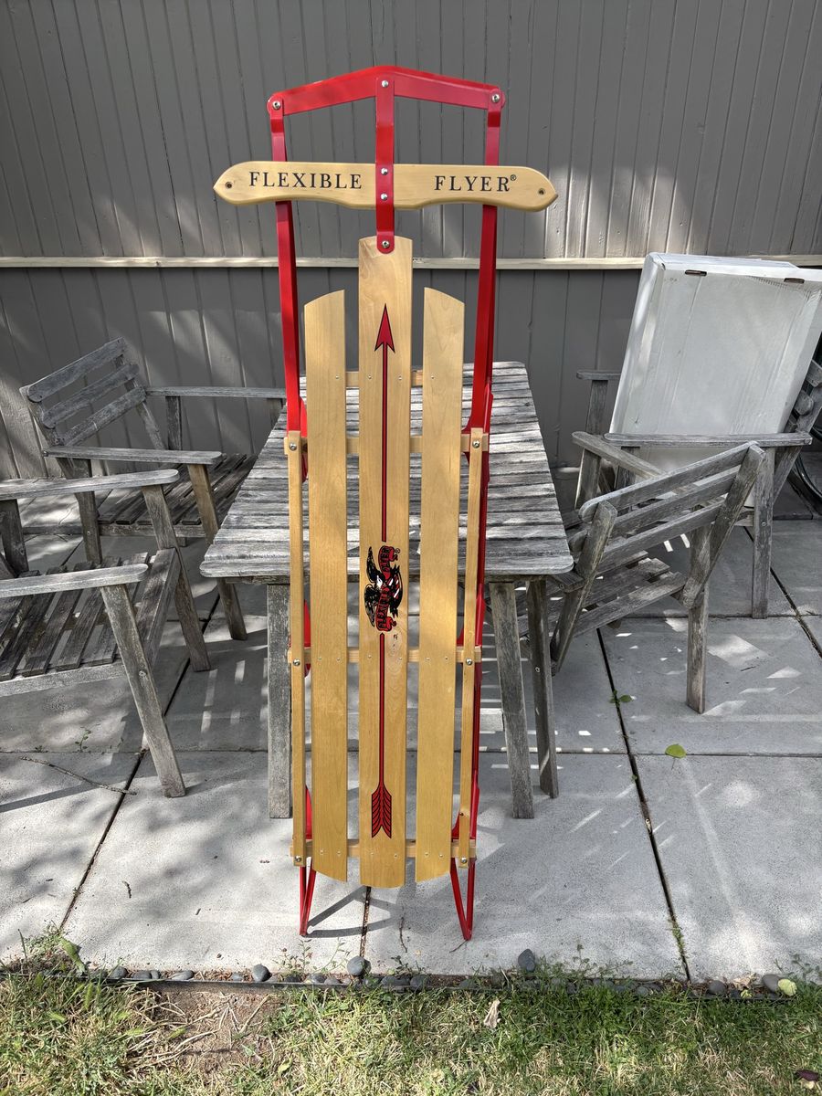 Flexible Flyer Sled Classic Wooden Toboggan Steel Runners Winter Snow Fun (Excellent Condition) OBO