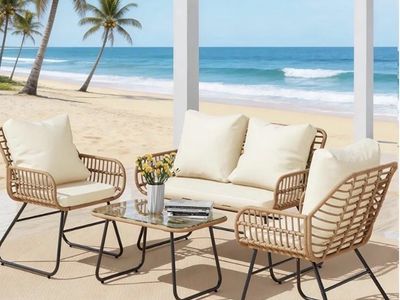NEW 4 piece wicker outdoor patio set with table 2 chairs and loveseat