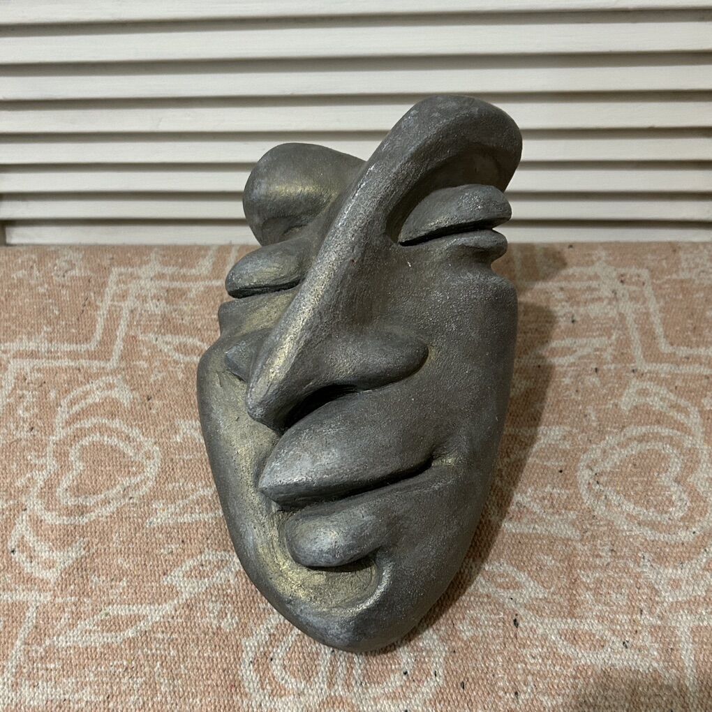 Modern Studio Art Sculpture Face Metalic Picasso